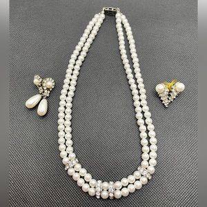 Double String Pearl Necklace and Earrings set